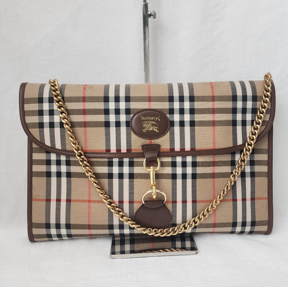 Auth Burberry Haymarket Checked Clutch/Laptop Sleeve Bag